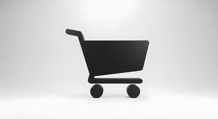 Black Shopping Cart Icon on White Background.