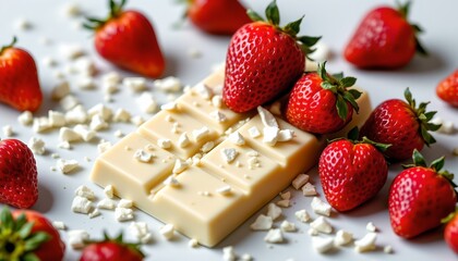 A creamy chocolate square with nuts sprinkled on top is prominently displayed in the center against a plain background