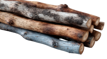 Close-up of bundled, weathered wood logs