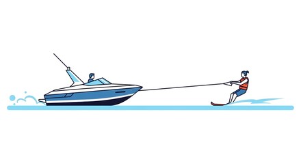 Person Water Skiing Behind a Motorboat on a Sunny Day.