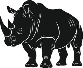 Fototapeta premium Silhouette of a powerful rhinoceros, strength and resilience on display