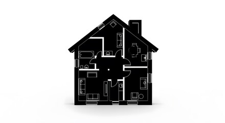 House Blueprint 3D Model Home Design Architecture.
