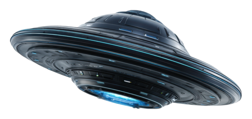 Alien spaceship landing futuristic city sci-fi aerial view isolated on transparent background