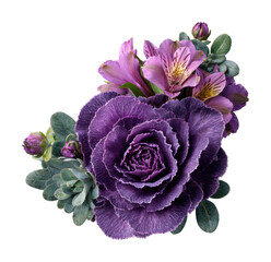 Obraz premium Floral arrangement with purple flowers still life natural light isolated on transparent background
