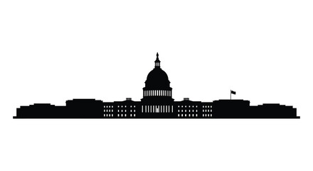 Simple black silhouette of a large capitol building with a central dome