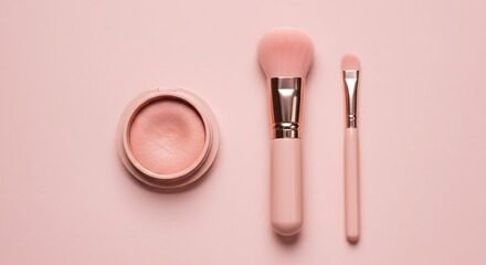 Pink makeup brushes and container