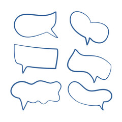 Hand drawn blue speech bubbles in various abstract shapes. Minimal outline style, perfect for comics, chat design..