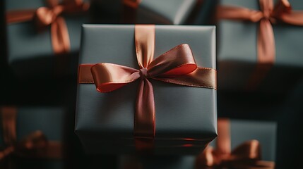 Close-up of golden ribbon wrapping festive holiday present cinematic detail captured with 100mm macro lens glowing warm tones