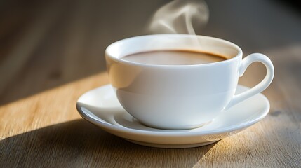 Obraz premium Cinematic close-up cup of hot chocolate steam rising soft golden tones photographed with 100mm macro lens high clarity