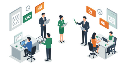 Collaborative office environment with business team in modern workspace