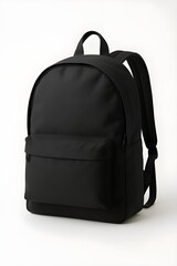 Black school backpack with front pocket isolated