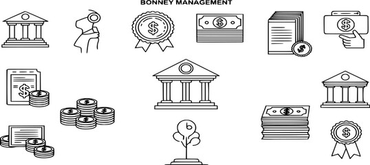 Finance and Banking Icon Set, Concept of Filed Banking and Money Management icons vector illustration