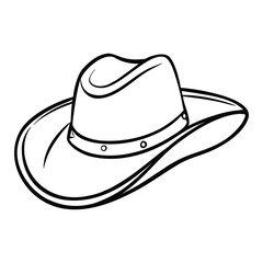 A detailed cowboy hat coloring page featuring a classic western style hat, perfect for creative coloring and adding your own patterns and designs.
