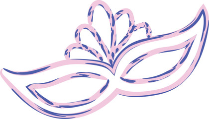 Hand- Drawn Pink and Blue Masquerade Mask on White Background carnival party