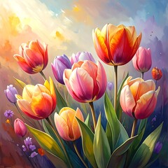 Fototapeta premium Vibrant tulips in a spring landscape