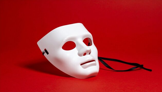 White Half-Face Mask on Red Surface Symbol of Anonymity, Theater, and Emotional Contrast