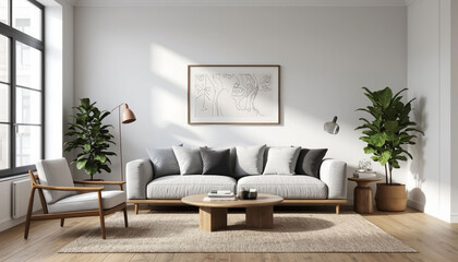 Modern minimalist living room interior have sofa and decor accessories with white color wall- 3D rendering