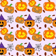 Seamless Cute Pumpkin Face Pattern Design
