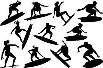 Surfer Surfboard Surfers Men Women Silhouettes