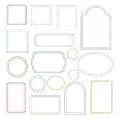 Assortment of Multi- Colored Stitched Frames and Labels on White border multi-colored