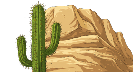 Tall saguaro cactus stands against a rugged desert mountain landscape under a black sky