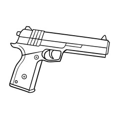 A detailed pistol gun coloring page featuring a realistic handgun outline, perfect for art enthusiasts to color, explore shapes, and practice shading creatively.
