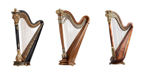 Wooden harp on transparent background