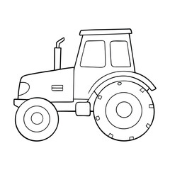 A fun tractor coloring page featuring a sturdy farm tractor with big wheels, detailed body, and plowing fields, perfect for kids to color and explore farm life.
