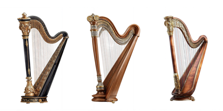 Wooden harp on transparent background