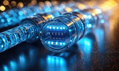 Futuristic network cables with glowing connections