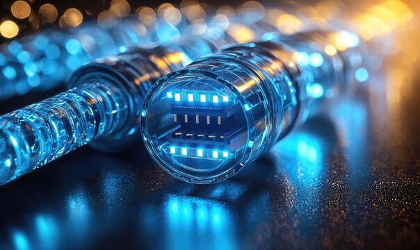 Futuristic network cables with glowing connections