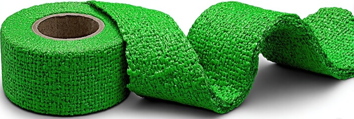 Rolled-up, bright green fabric tape with a textured surface