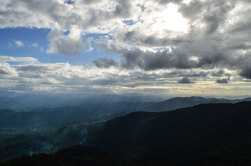Naklejka premium Landscape mountains and Sky in the Evening at Doi Suthep-Pui National Park,Chiang mai, Northern Thailand.