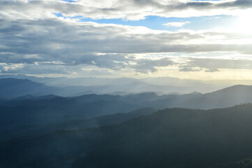 Naklejka premium Landscape mountains and Sky in the Evening at Doi Suthep-Pui National Park,Chiang mai, Northern Thailand.