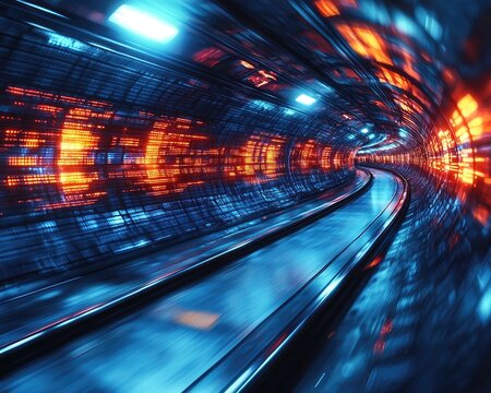 Futuristic tunnel with vibrant light trails