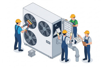 "Engineers Performing Preventive Maintenance on Large Air Conditioning System"
