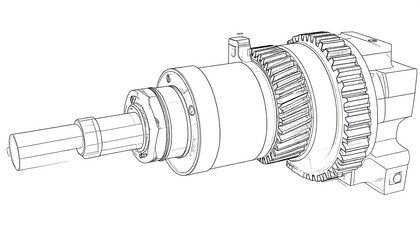 Technical drawing of a complex mechanical gear assembly
