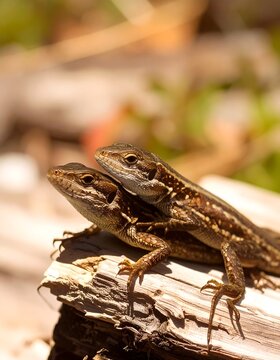 Two lizards on a log