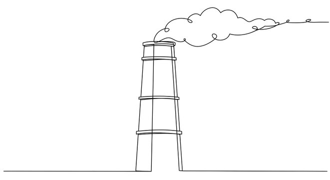 Industrial Chimney Emitting Smoke in Minimalist Line Drawing