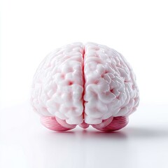 Anatomical Brain Model Front View Isolated on White Background with Subtle Shadows Emphasizing Gyri and Sulci in a Medical Educational Style
