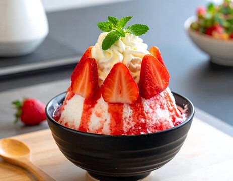 Delicious strawberry bingsu dessert