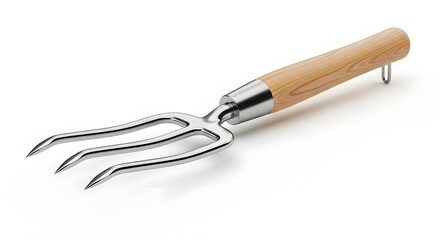 Stainless Steel Hand Cultivator Gardening Tool with Wooden Handle.