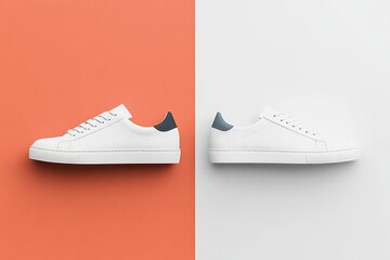 Shoe Mockup side-by-side men’s and women’s sneakers mockup, clean and professional composition, copy space, background color white, minimalism, stock vector