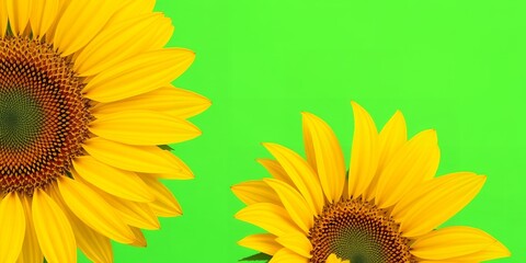 Obraz premium Vibrant yellow sunflowers bloom against a bright lime green backdrop