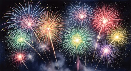 Fototapeta premium Colorful fireworks exploding in the night sky during a celebration