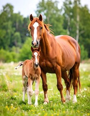 Fototapeta premium Mother horse and foal in a field