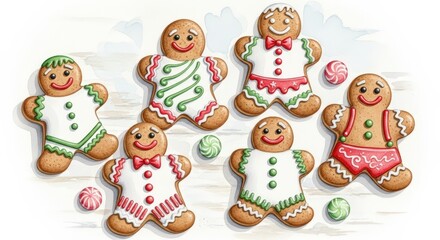 Fototapeta premium Colorful gingerbread man cookies isolated on white background for christmas