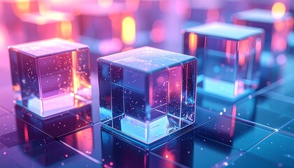 Abstract vibrant cubes on a reflective surface