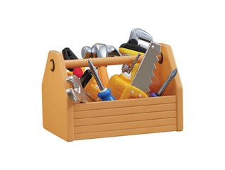 Construction Toolbox icon 3d render concept of repair screwdriver, wrench, Pipe wrench, Measure tape, Pliers, Drill machine and saw 3d icon vector illustration