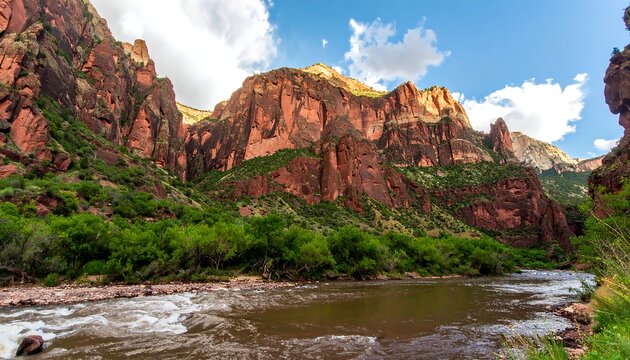 Red rock canyon river panorama - Powered by Adobe